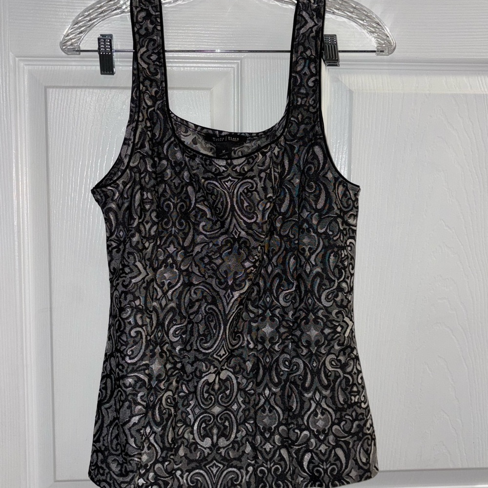 White House Black Market Black and Gray Patterned Women's Top Faux Corset Fairy